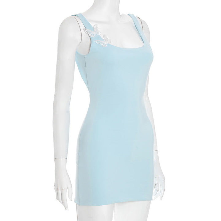 Square neck butterfly applique tank mini dress  | Festival Outfits Women