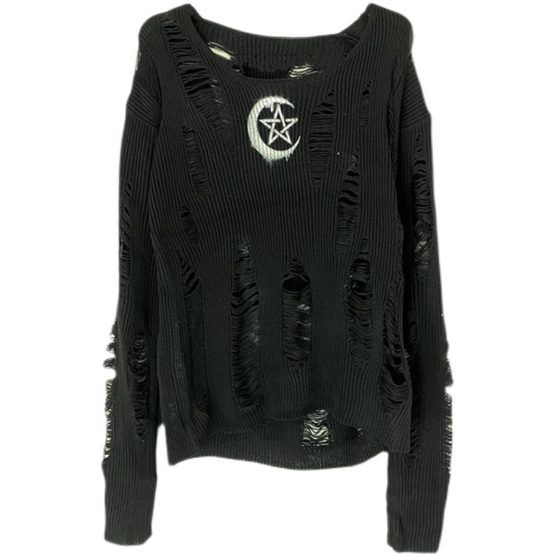 Long sleeve hollow out knitted round neck cut out top  | Festival Outfits Women