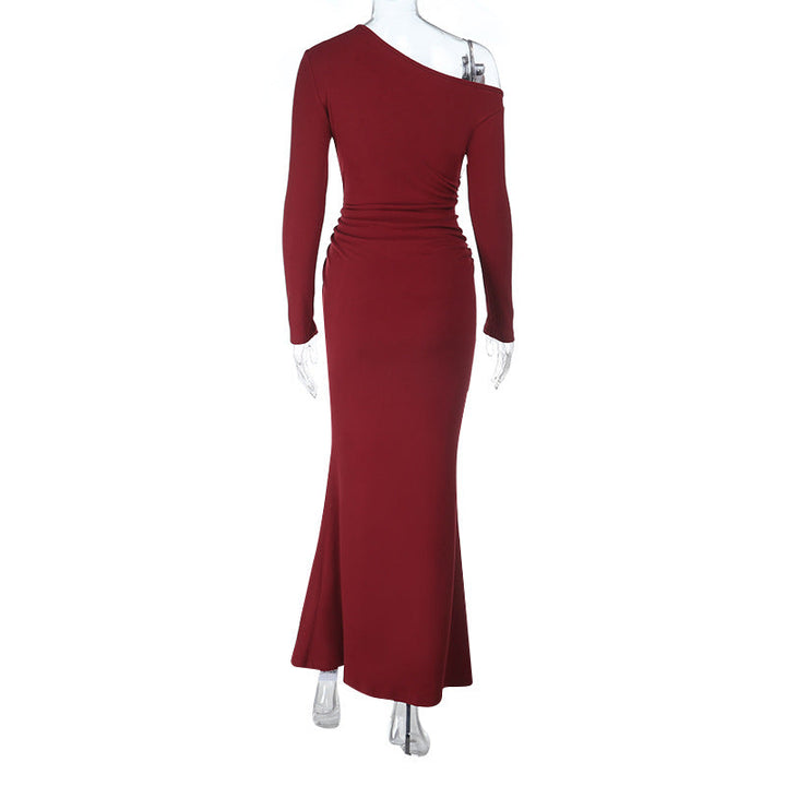 Long sleeve one shoulder flower applique maxi dress  | Festival Outfits Women