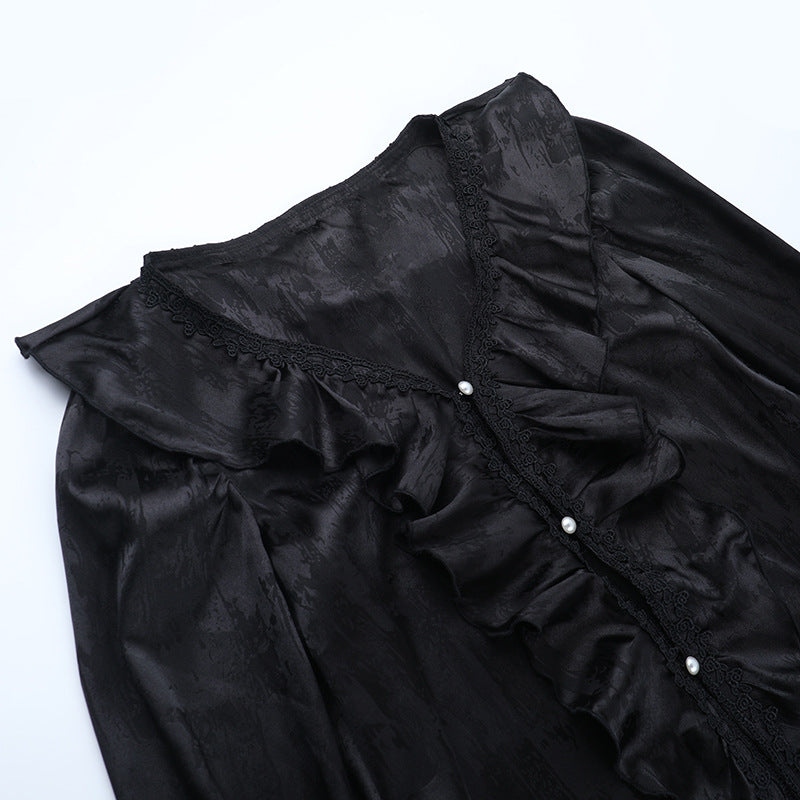 Long sleeve v neck ruffle button top  | Festival Outfits Women
