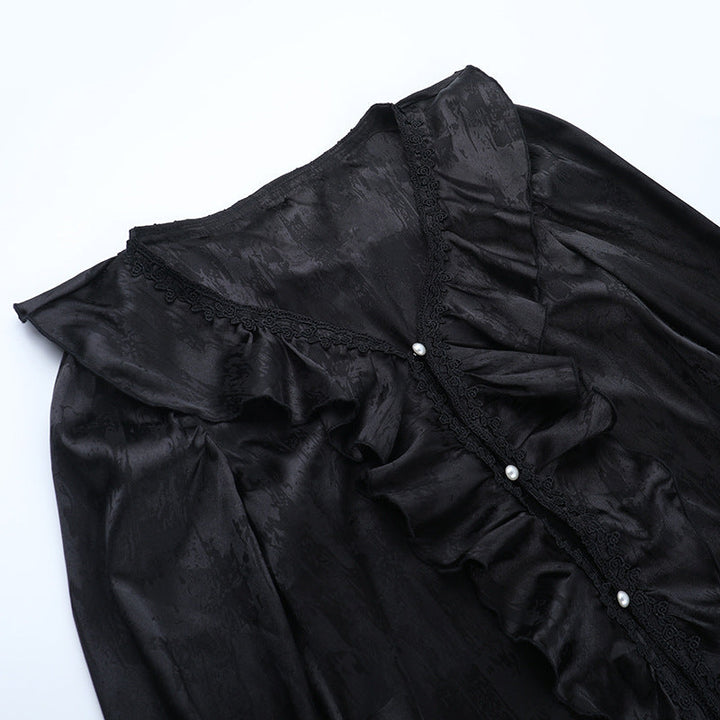 Long sleeve v neck ruffle button top  | Festival Outfits Women