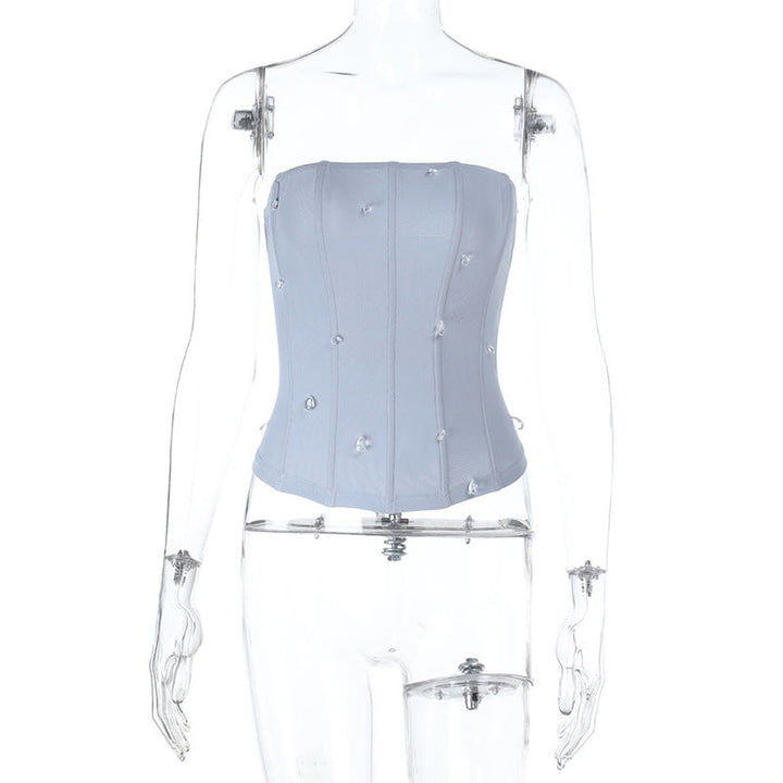 Droplet shaped applique zip-up corset tube top  | Festival Outfits Women