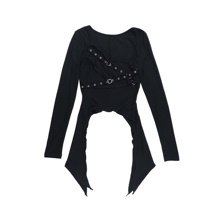 Long sleeve u neck irregular top  | Festival Outfits Women
