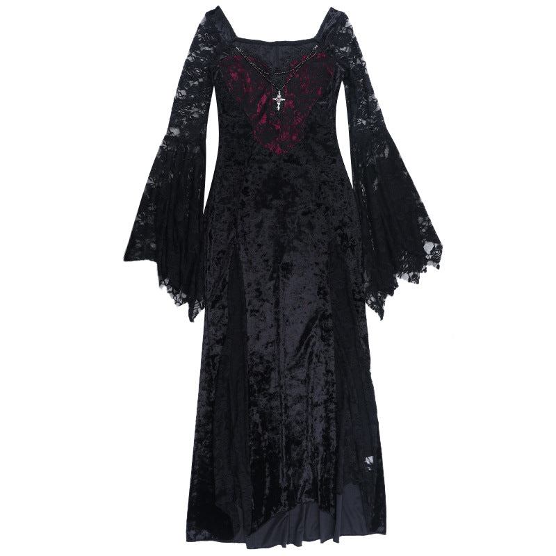 Long flared sleeve beaded velvet maxi dress  | Festival Outfits Women