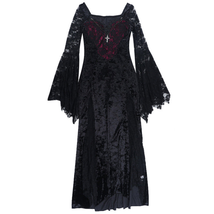 Long flared sleeve beaded velvet maxi dress  | Festival Outfits Women