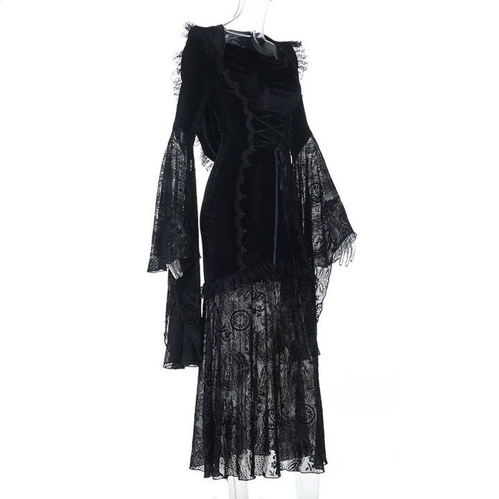 Hoodie long flared sleeve velvet maxi dress  | Festival Outfits Women
