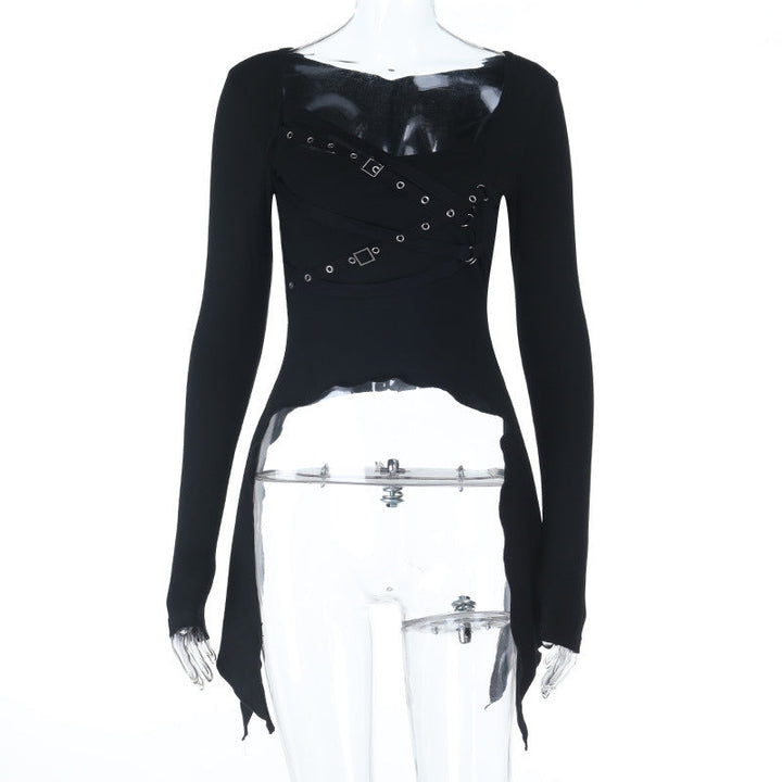 Long sleeve u neck irregular top  | Festival Outfits Women