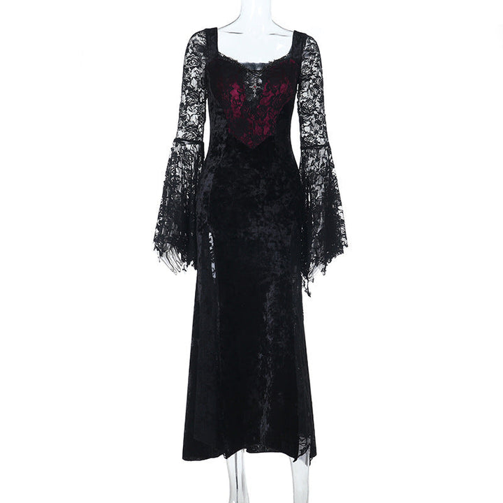 Long flared sleeve beaded velvet maxi dress  | Festival Outfits Women