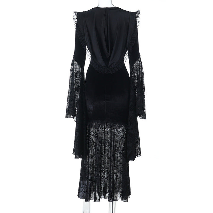 Hoodie long flared sleeve velvet maxi dress  | Festival Outfits Women