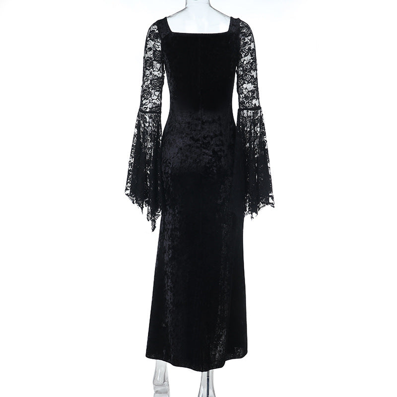 Long flared sleeve beaded velvet maxi dress  | Festival Outfits Women