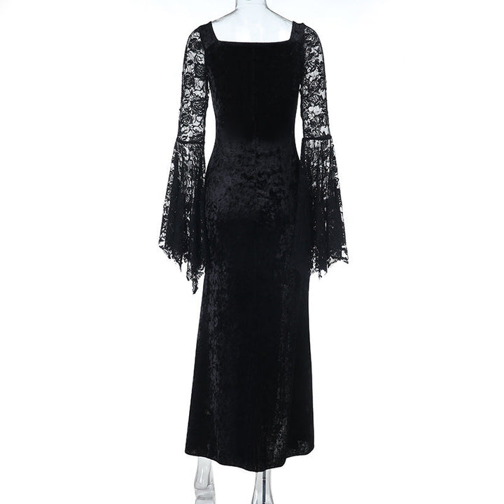Long flared sleeve beaded velvet maxi dress  | Festival Outfits Women