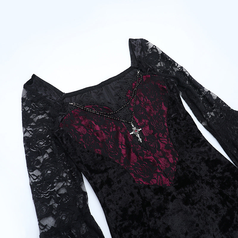 Long flared sleeve beaded velvet maxi dress  | Festival Outfits Women