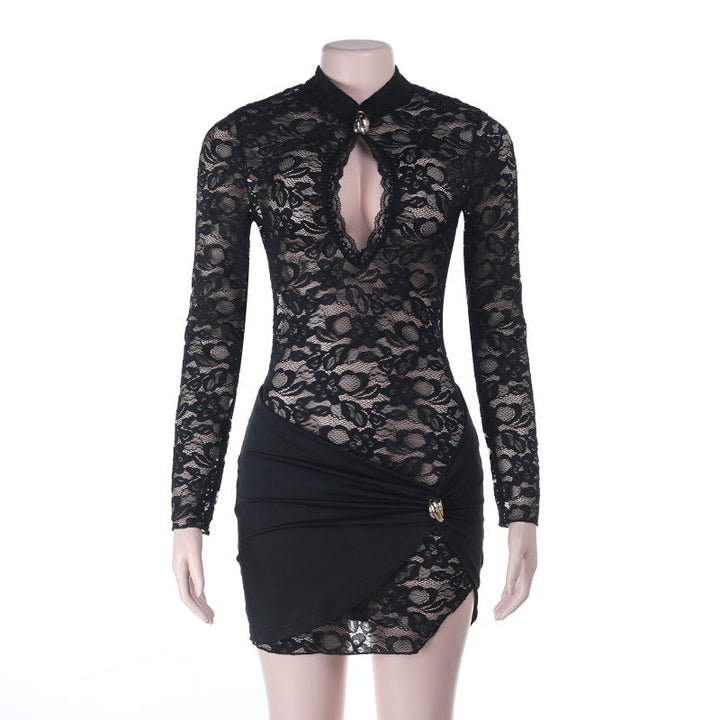 Long sleeve hollow out lace cut out mini dress  | Festival Outfits Women-final-sale