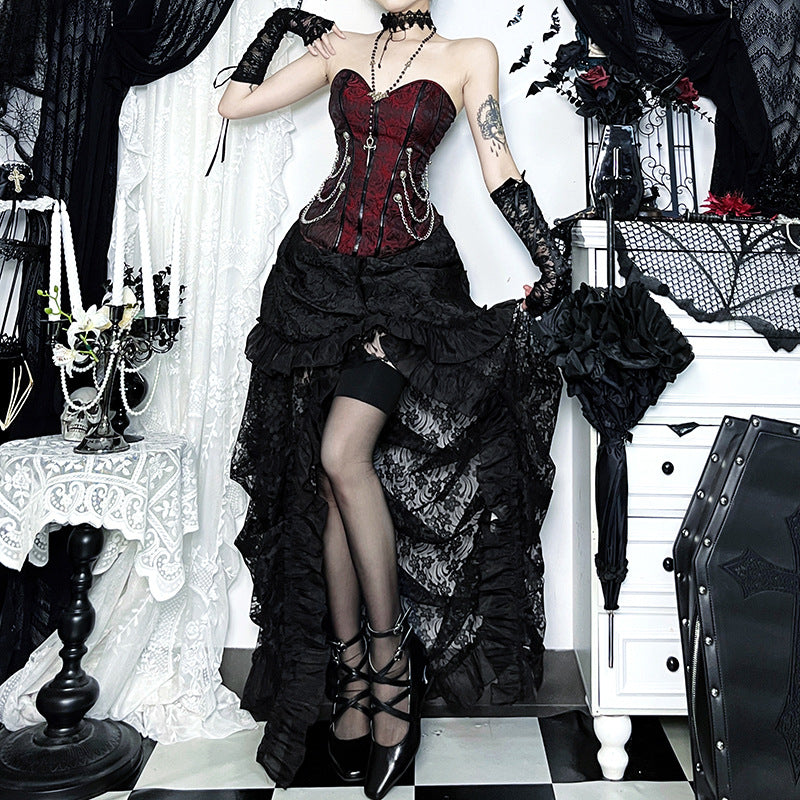 Sweetheart neck corset zip-up metal chain top  | Festival Outfits Women