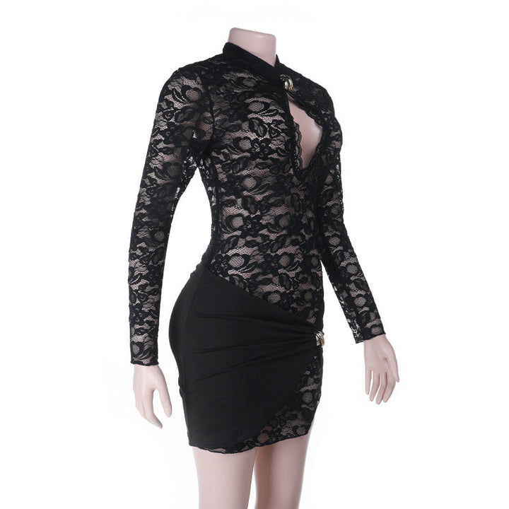 Long sleeve hollow out lace cut out mini dress  | Festival Outfits Women-final-sale