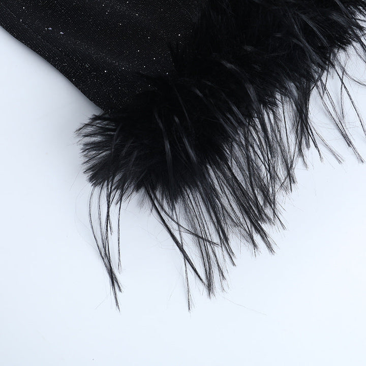 Sweetheart neck fluffy glitter mini dress  | Festival Outfits Women