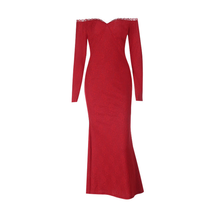 Off shoulder long sleeve lace zip-up maxi dress  | Festival Outfits Women
