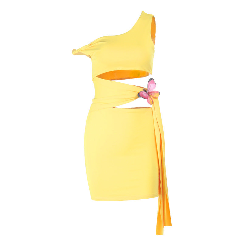 Irregular hollow out butterfly applique cut out mini dress  | Festival Outfits Women