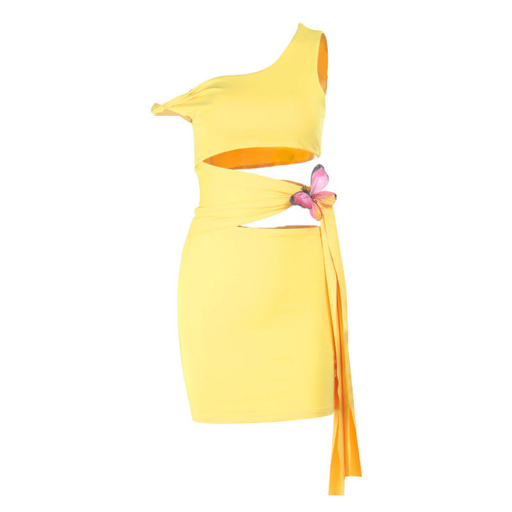 Irregular hollow out butterfly applique cut out mini dress  | Festival Outfits Women