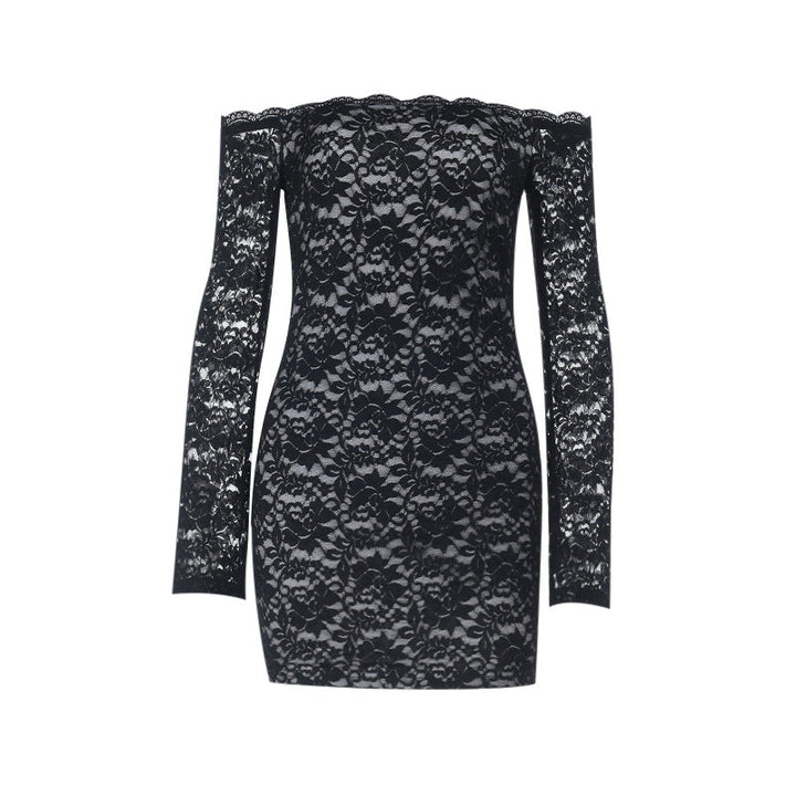 Lace long sleeve off shoulder solid mini dress  | Festival Outfits Women