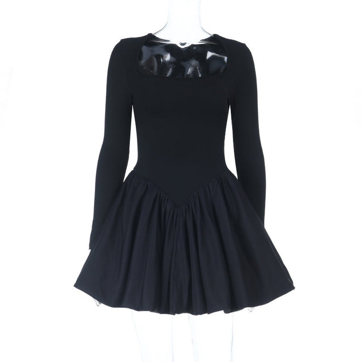 Long sleeve ruched square neck mini dress  | Festival Outfits Women