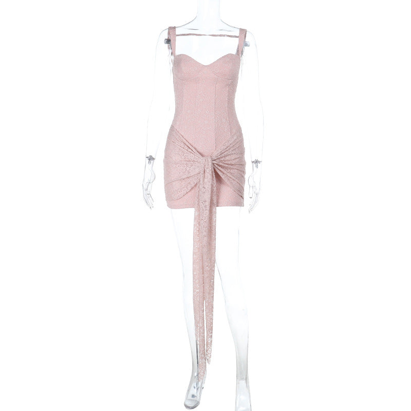 Lace v neck zip-up ruched cami mini dress  | Festival Outfits Women