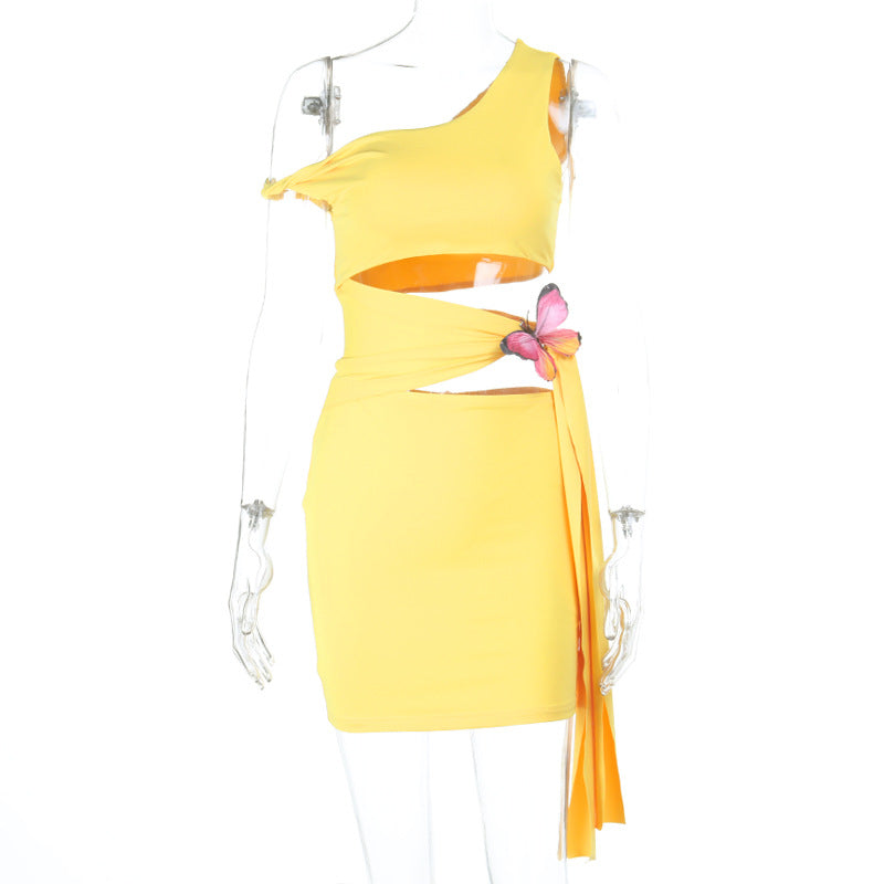 Irregular hollow out butterfly applique cut out mini dress  | Festival Outfits Women
