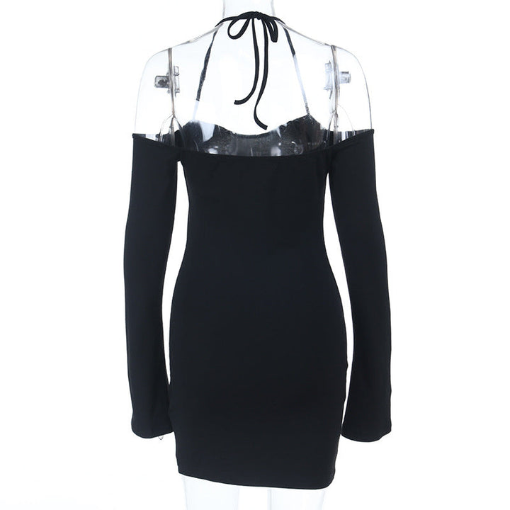 Halter self tie long sleeve off shoulder mini dress  | Festival Outfits Women