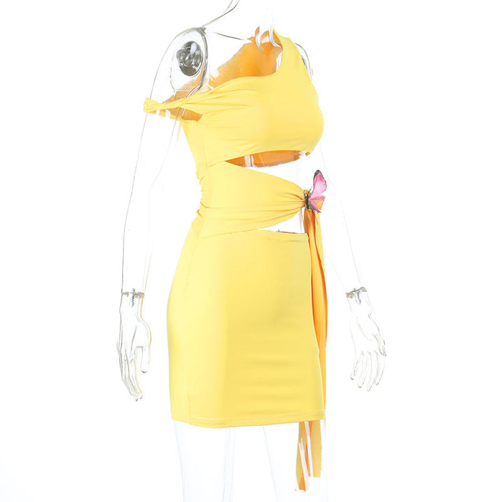 Irregular hollow out butterfly applique cut out mini dress  | Festival Outfits Women