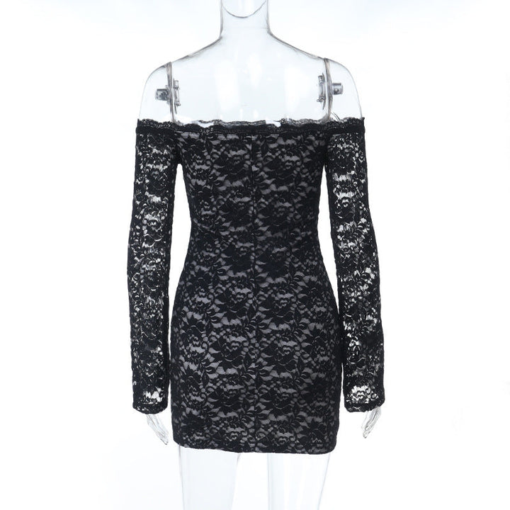 Lace long sleeve off shoulder solid mini dress  | Festival Outfits Women