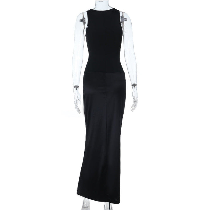 Round neck satin ruched solid maxi dress  | Festival Outfits Women