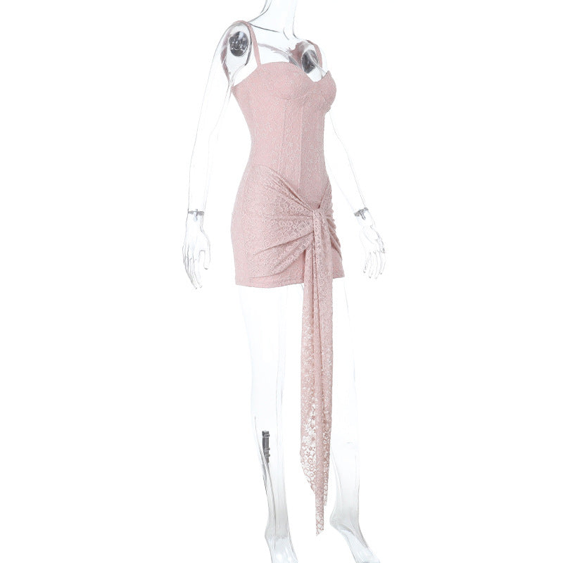 Lace v neck zip-up ruched cami mini dress  | Festival Outfits Women