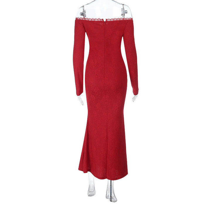 Off shoulder long sleeve lace zip-up maxi dress  | Festival Outfits Women