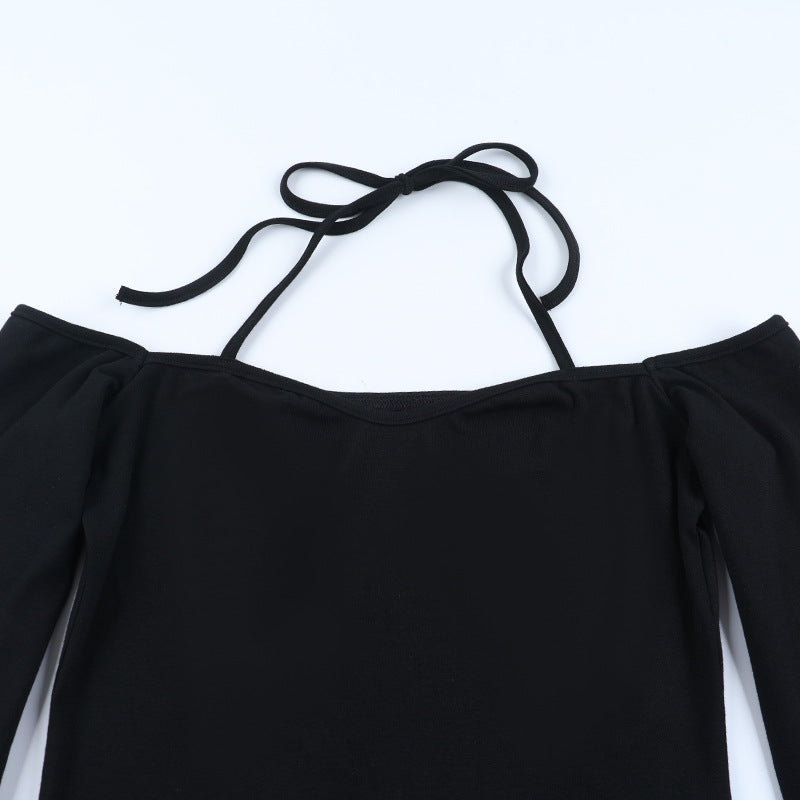 Halter self tie long sleeve off shoulder mini dress  | Festival Outfits Women