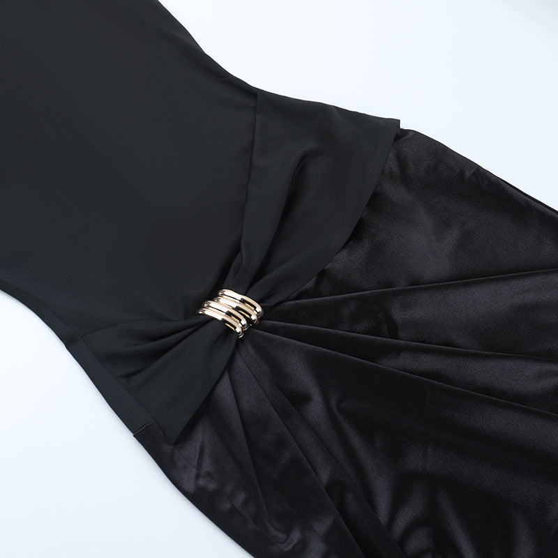Round neck satin ruched solid maxi dress  | Festival Outfits Women