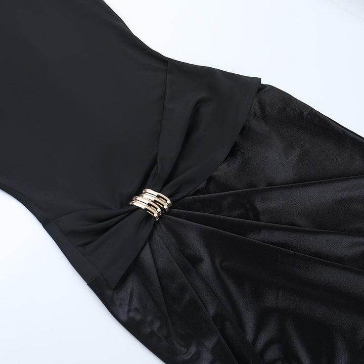 Round neck satin ruched solid maxi dress  | Festival Outfits Women