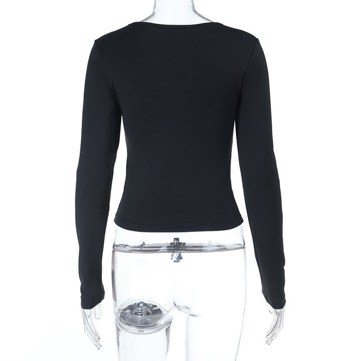 Hollow out v neck long sleeve ruched cut out top  | Festival Outfits Women