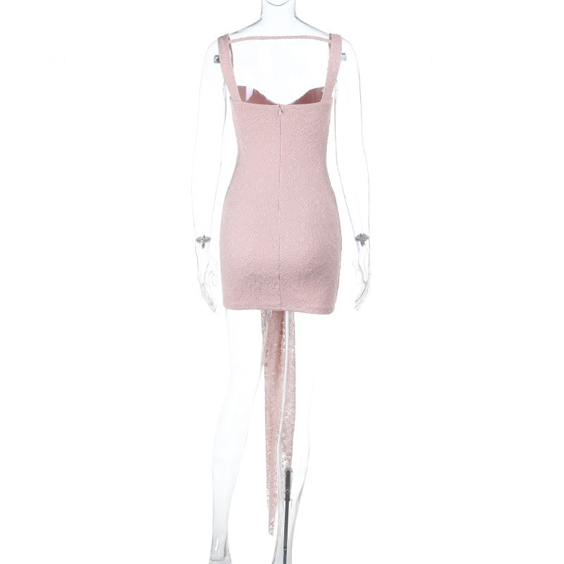Lace v neck zip-up ruched cami mini dress  | Festival Outfits Women