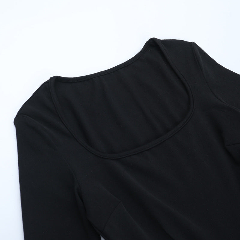 Long sleeve ruched square neck mini dress  | Festival Outfits Women