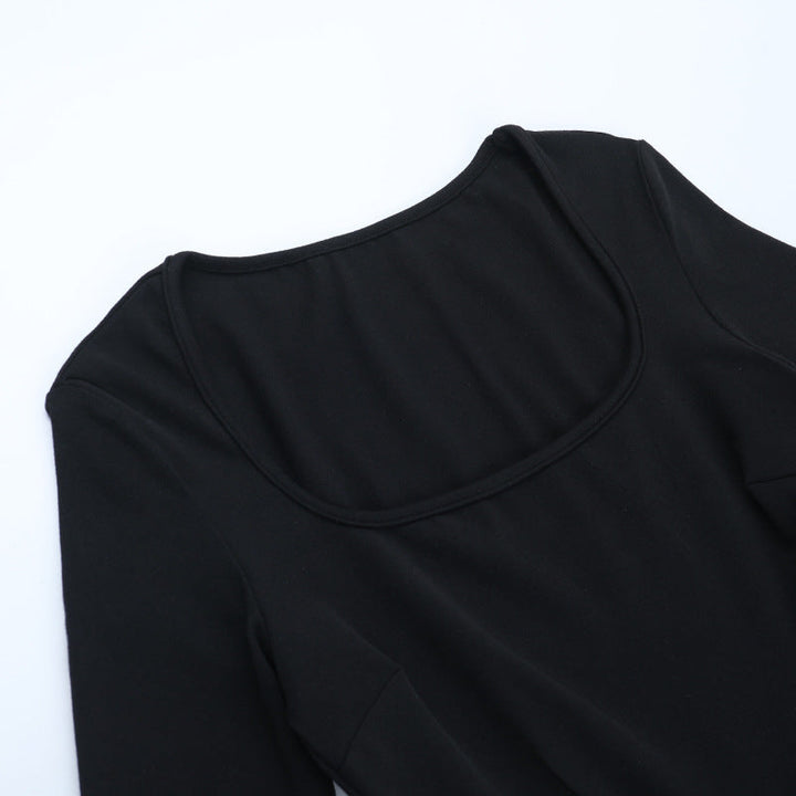 Long sleeve ruched square neck mini dress  | Festival Outfits Women