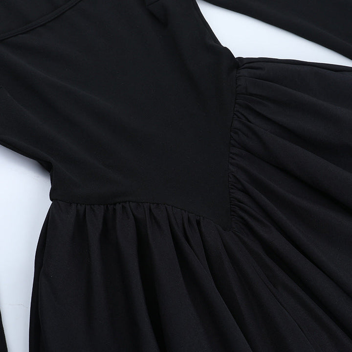 Long sleeve ruched square neck mini dress  | Festival Outfits Women