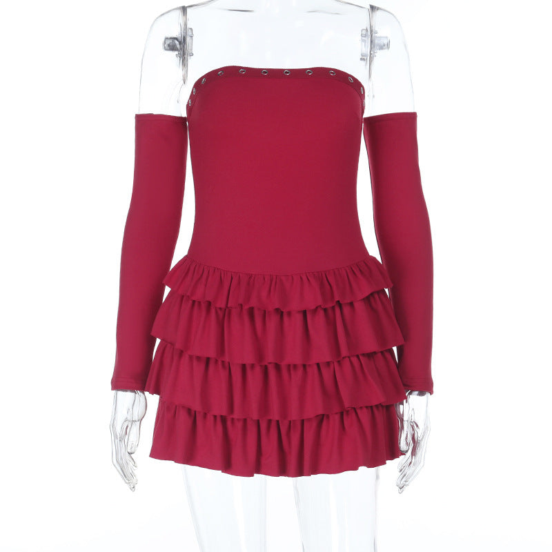 Ruffle gloves ruched backless tube mini dress  | Festival Outfits Women
