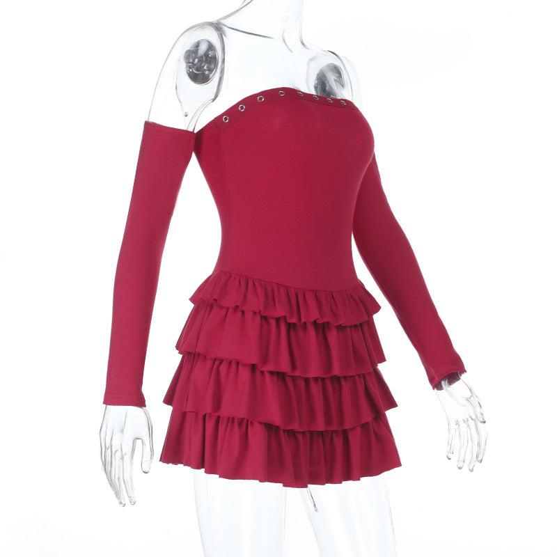 Ruffle gloves ruched backless tube mini dress  | Festival Outfits Women