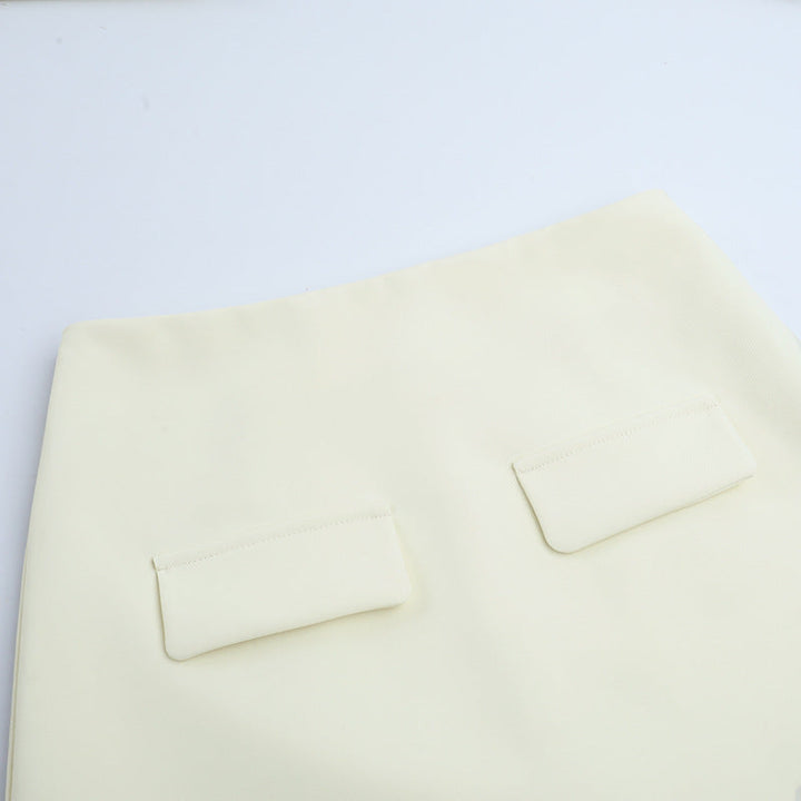 Long sleeve v neck button solid mini skirt set  | Festival Outfits Women