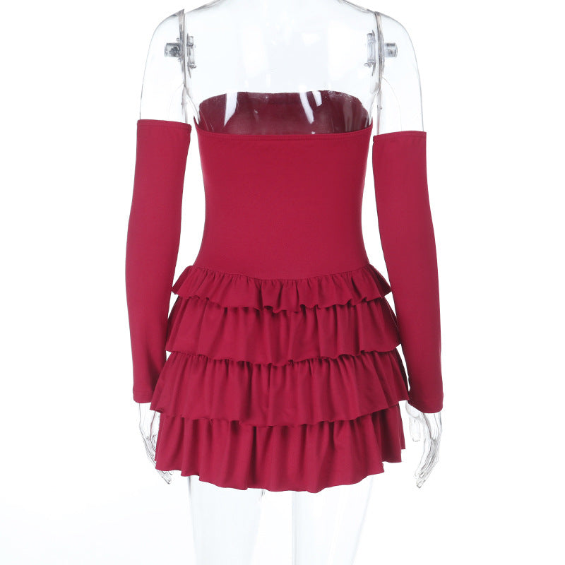 Ruffle gloves ruched backless tube mini dress  | Festival Outfits Women