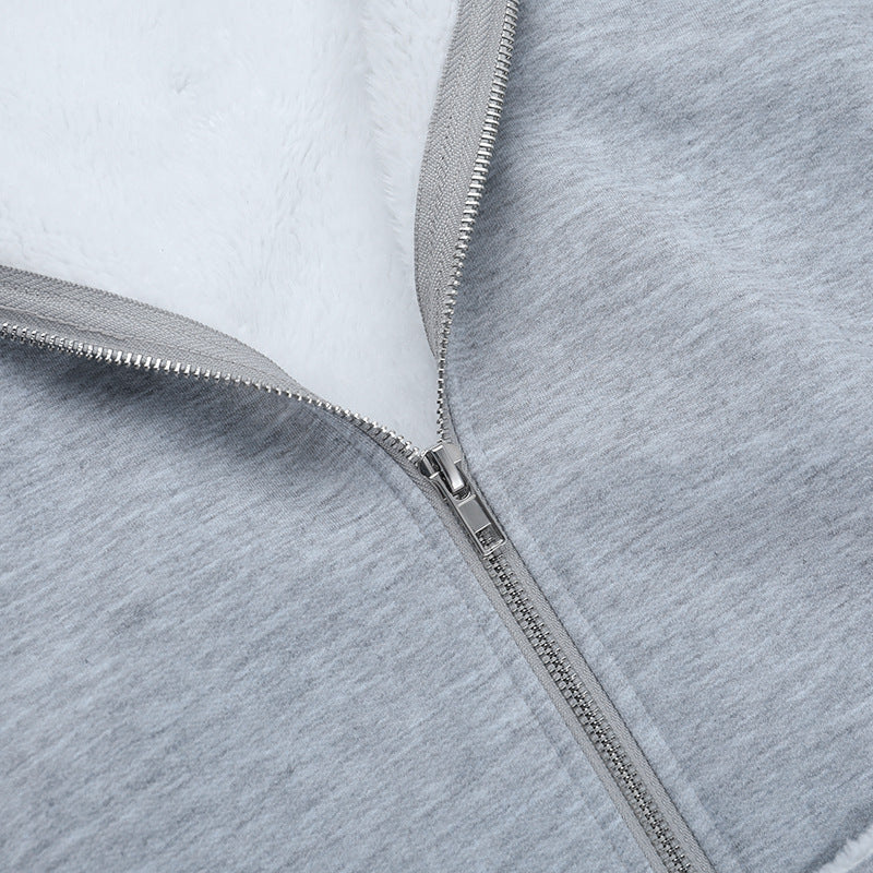 Long sleeve zip-up hoodie fluffy pocket top  | Festival Outfits Women