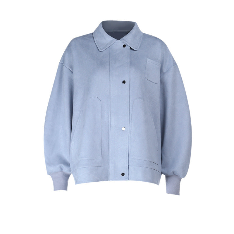 Turnover collar long sleeve zip-up button top  | Festival Outfits Women