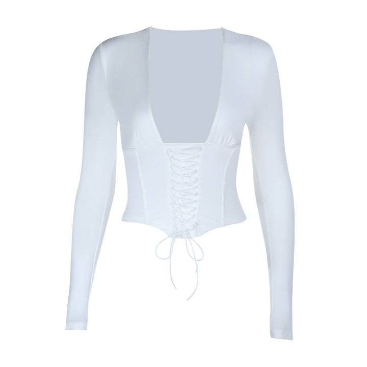 Lace up corset long sleeve solid top  | Festival Outfits Women-final-sale