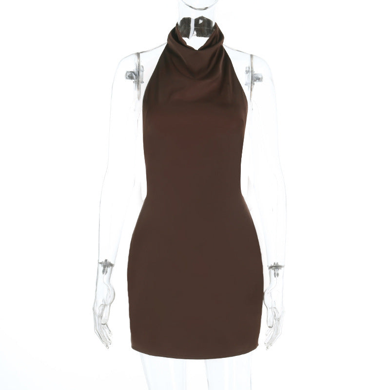 Halter button backless solid mini dress  | Festival Outfits Women