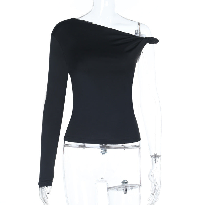 Irregular long sleeve one shoulder solid top  | Festival Outfits Women
